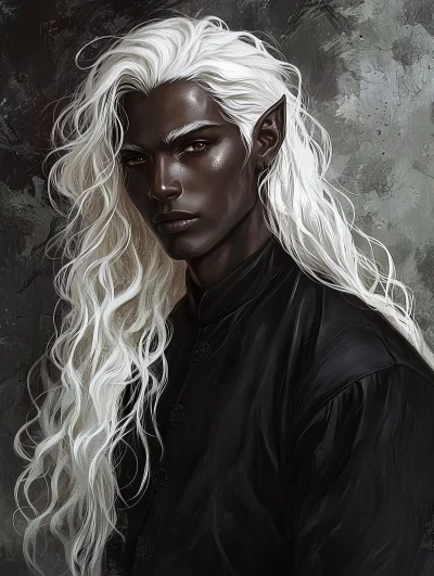 Dark Skinned Man with Long Wavy White Hair