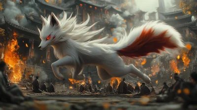 Mythological White Fox in Ancient Chinese City