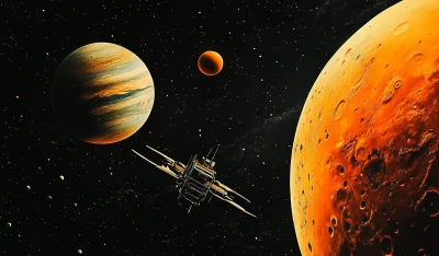 Orange Spacecraft and Planets