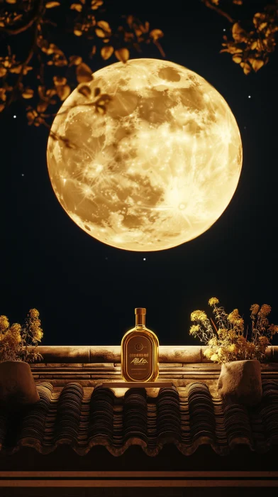 Golden Moon and Whiskey Bottle