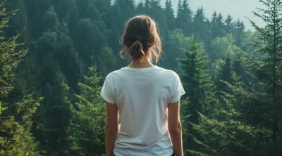 Minimalistic Woman in White T-shirt Mockup