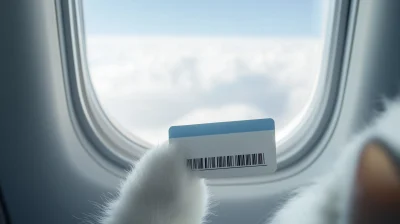 Cat Doll Hand Holding Airplane Ticket