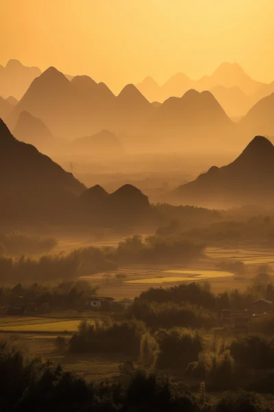 Golden Light on Yangshuo Mountains