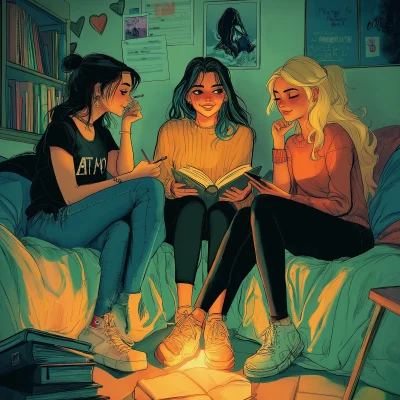 Three Girlfriends Comic Book Illustration