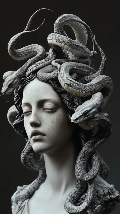 Medusa Statue with Snake Hair