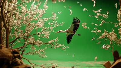 Cinematic Acacia Buds and Stork Birds