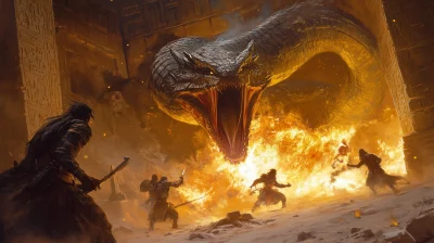 Valiant Adventurers Battling Fire Monster