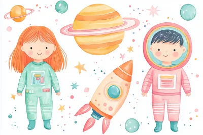 Whimsical Space Illustrations Set