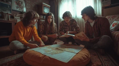 Intimate European apartment scene in the ‘flower kids’ era