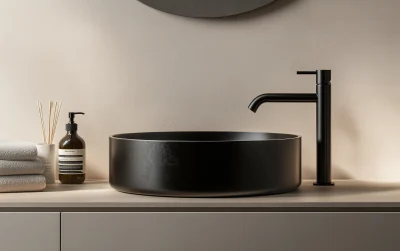 Modern Bathroom with Black Sink