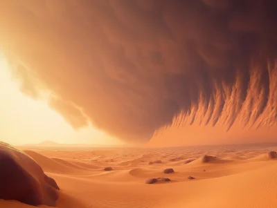 Giant Red Sandstorm in Vast Desert