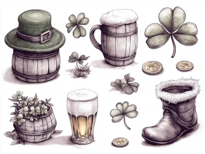 Hand Drawn Sketch Set of St. Patrick’s Day Symbols