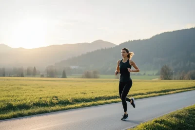 Woman Running on Road