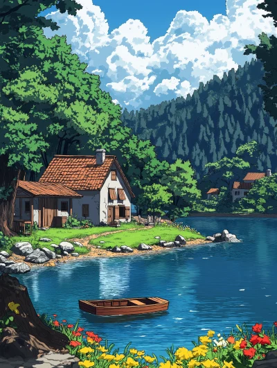 Tranquil Lakeside Anime Scene