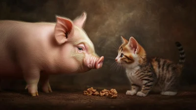 Pig and Cat Friendship