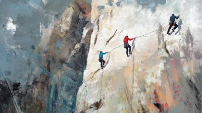 Vertical Rock Climbers in Abstract Style