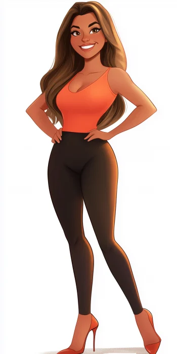 Happy Cartoon Girlfriend in Leggings and Heels