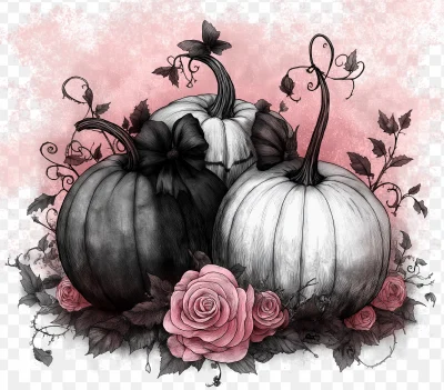 Black and White Pumpkins with Pink Bows Clipart