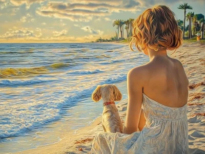 Lady at the Beach with Dog