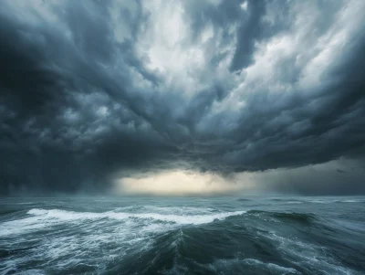 Dramatic Storm Clouds Over the Ocean