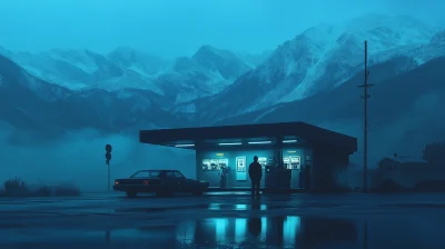 Nighttime at Old Gas Station