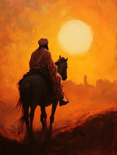 Silhouette of a Muslim Man on a Horse