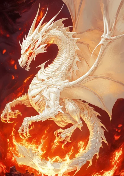 White Dragon in Red Flames