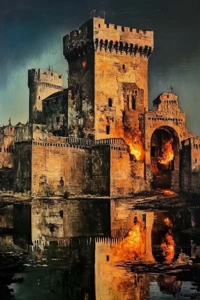 Castle on Fire at Night