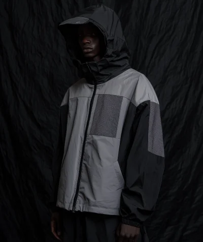 Oversized Windbreaker in Black and Grey