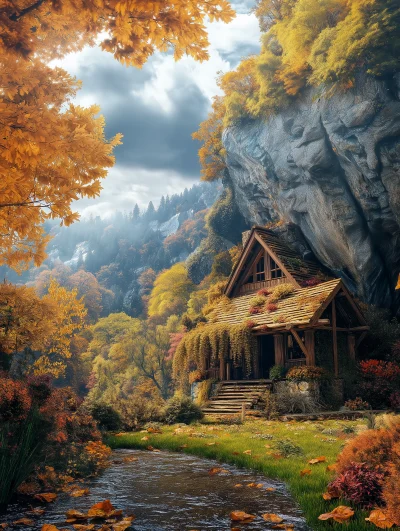 Wooden Cottage in Serene Forest