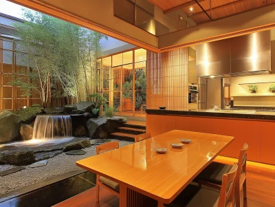 Japanese Modern Kitchen with Waterfall