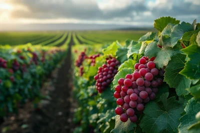 Aerial View of Red Grape Ivy Plant on a Vineyard