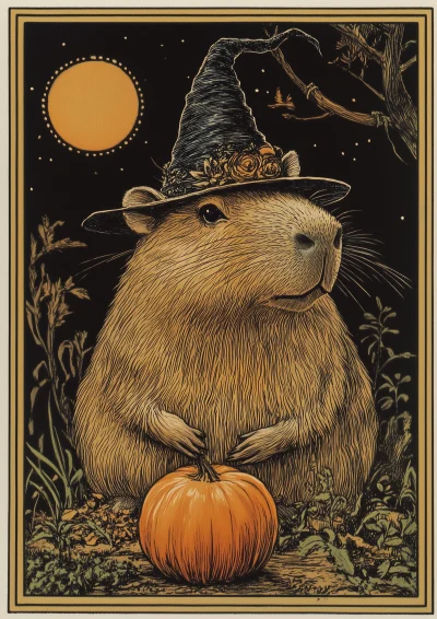 Vintage Capybara Tarot Card