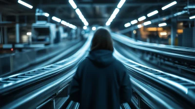 Person Between Conveyor Belts