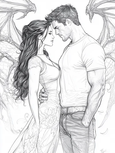 Romantic Fantasy Coloring Book Illustration