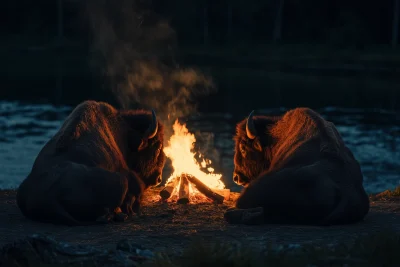 Bison at Campfire