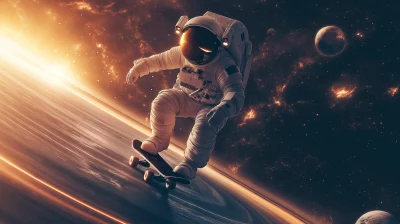 Astronaut Skateboarding on Saturn’s Rings