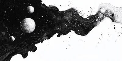 Black and White Space Galaxies Illustration