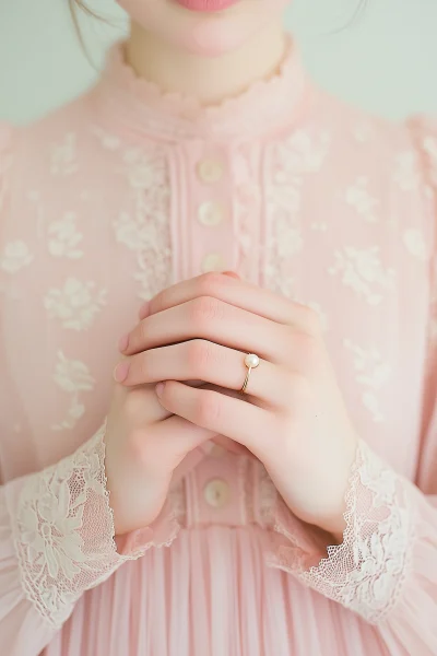 Closeup Japanese Model Girl’s Fingers with Pearl Ring