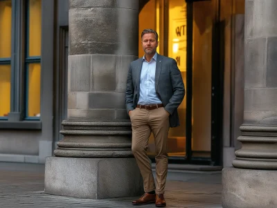 Political Leader in Front of Building Facade