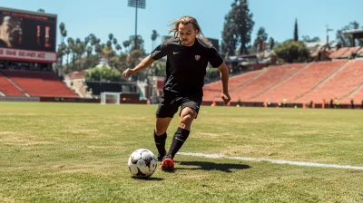 Press Photo of Leonardo DiCaprio Playing Soccer