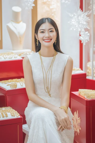 Thai Woman in Fashionable Dress with Jewelry