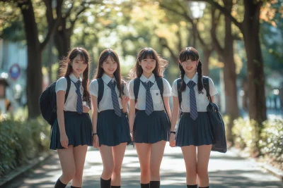 Japanese Schoolgirls in Park