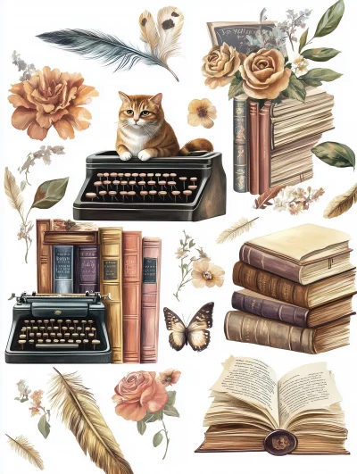 Vintage Book Theme Sticker Set