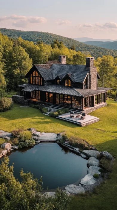 Luxury Stowe Vermont Home Aerial View