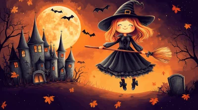 Spooky Halloween Witch on Broom