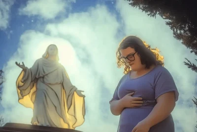 Woman walking beside God