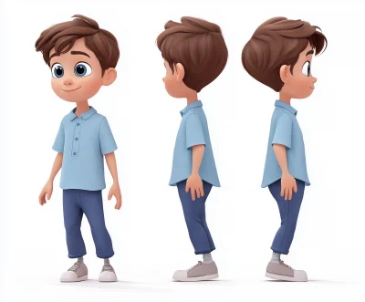 Cute Boy Character Walking in Pixar Style