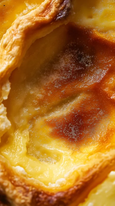 Hyperrealistic Portuguese Pastel de Nata Macro Shot