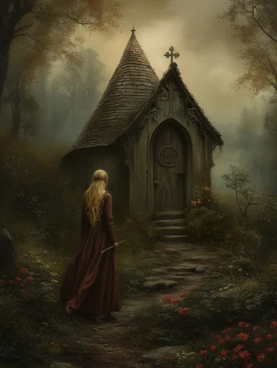 Forest Elf Woman in Front of Magical Chapel